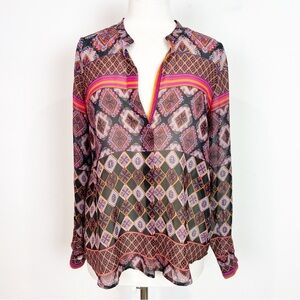 KONRAD & JOSEPH PINK BLACK PURPLE BOHO HENLEY TUNIC BLOUSE WOMENS SMALL